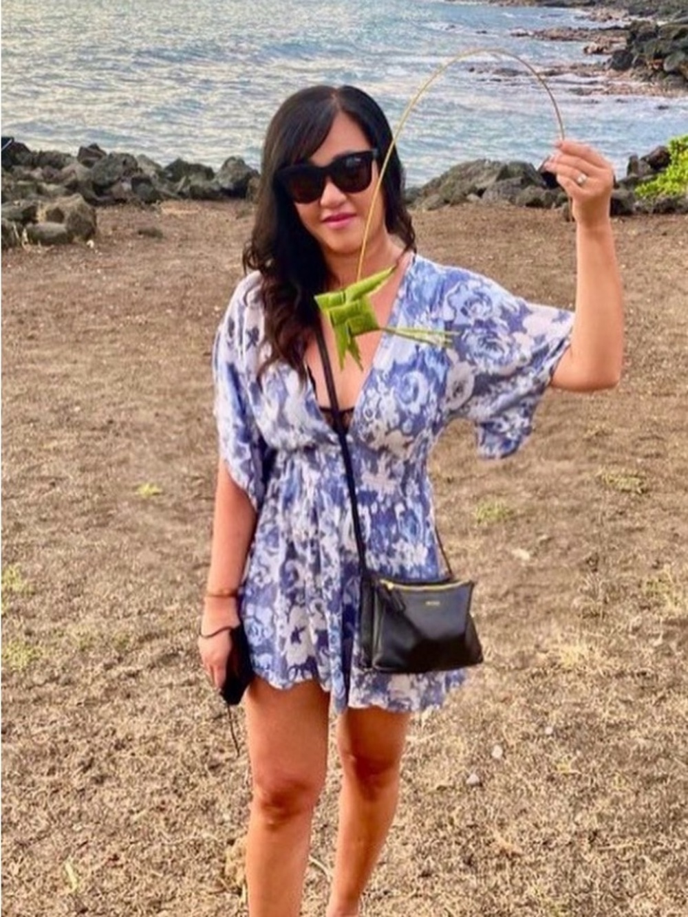 Blue Floral V-Neck Mini Dress